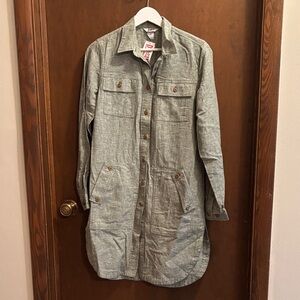 Duluth Trading Co Green Long Button-Front Utility Shirt Jacket